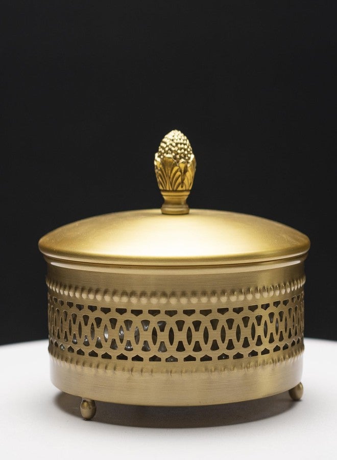 YACSNBF Gold Brass Decorative Boxes With Strawberry shape Handles, Jewelry Boxes Modern Storage Boxes，Round Hammered Metal Container, Brass Finish - Image 4